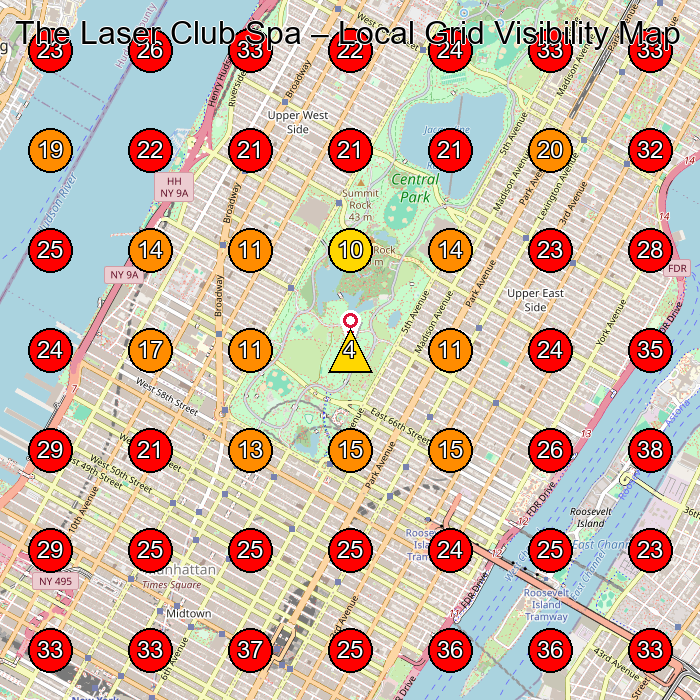 The Laser Club Spa GeoGrid visibility map for Laser Hair Removal Service in New York